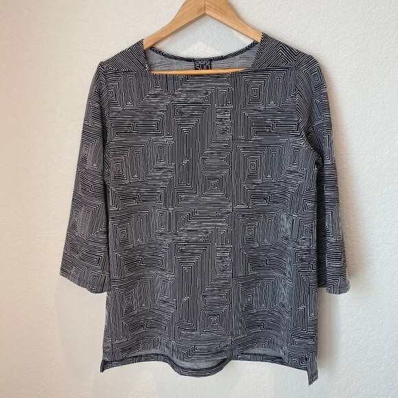 Clara Sun Woo Black & White Geometric Stripe Square Neck Top - Size XS - EUC - Picture 1 of 5